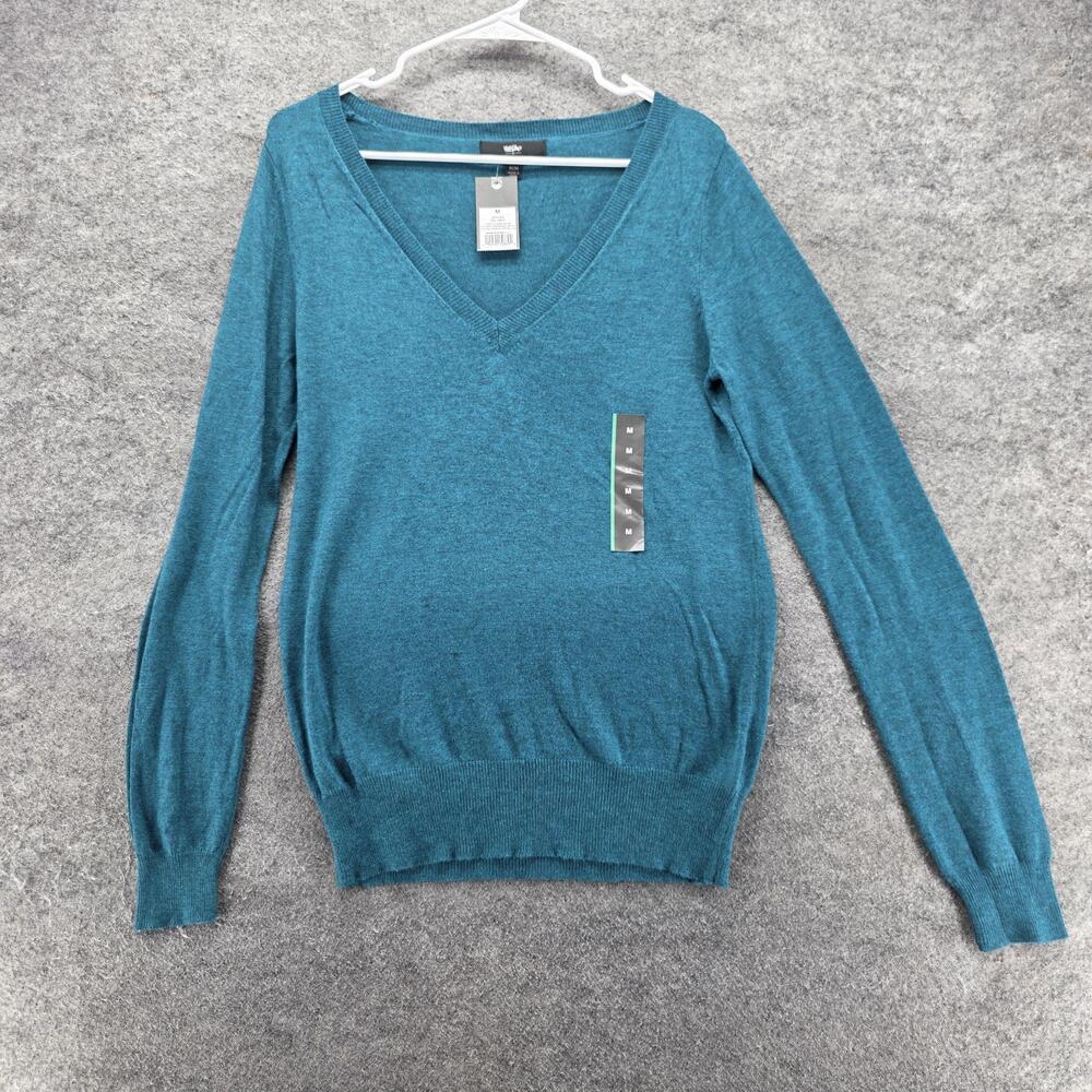 Xhilaration Sweater Pullover Womens M Blue V-Neck Lightweight Tight-Knit